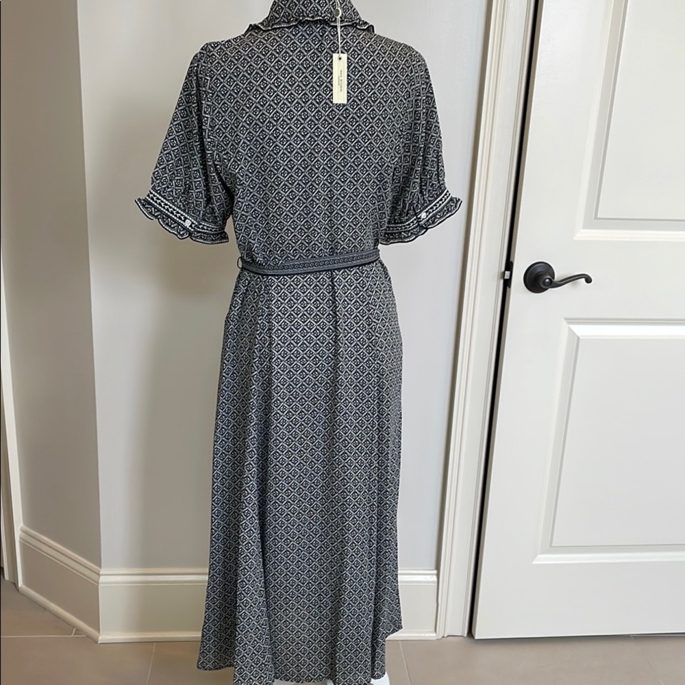 NWT Max Studio Women’s Black Floral Button-Front Midi Shirt Dress with Tie Waist - Picture 4 of 9